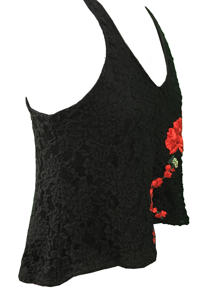 Black Stretch Lace with Rose Applique