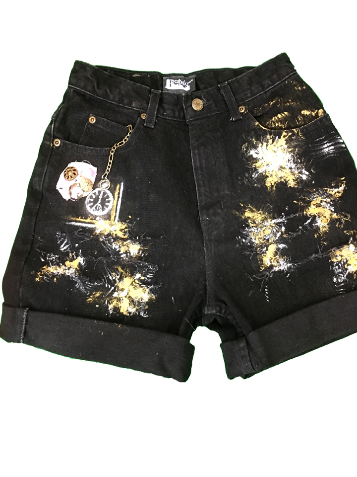 Black Rolled Cuff Shorts Accented with Gold Sparkle