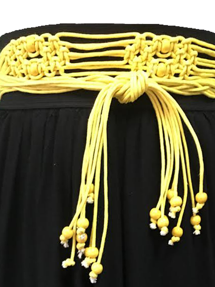 Black Gathered Skirt with Lemon Macrame Belt