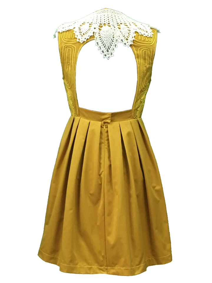 Gold Pleated Dress with Vintage Doily Collar