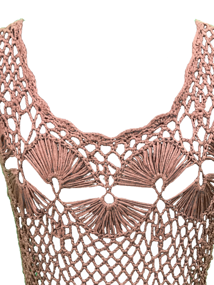 Earthtone Macrame-style Top with Fringe