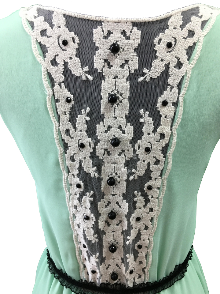 Mint Chiffon Dress with Bold Black Detail