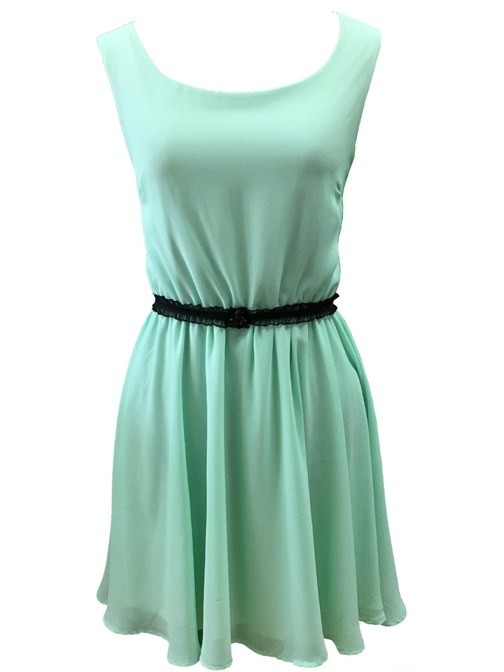 Mint Chiffon Dress with Bold Black Detail