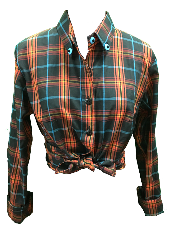 Brown & Orange Cropped-up Plaid Shirt