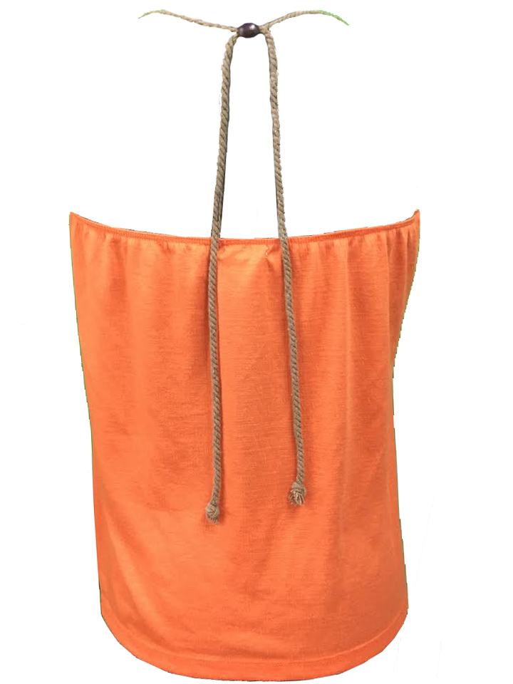 Orange Halter with Wood Beaded Neckline