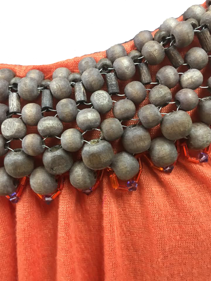 Tangerine Halter with Wooden Beaded Neckline