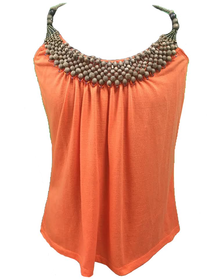 Orange Halter with Wood Beaded Neckline