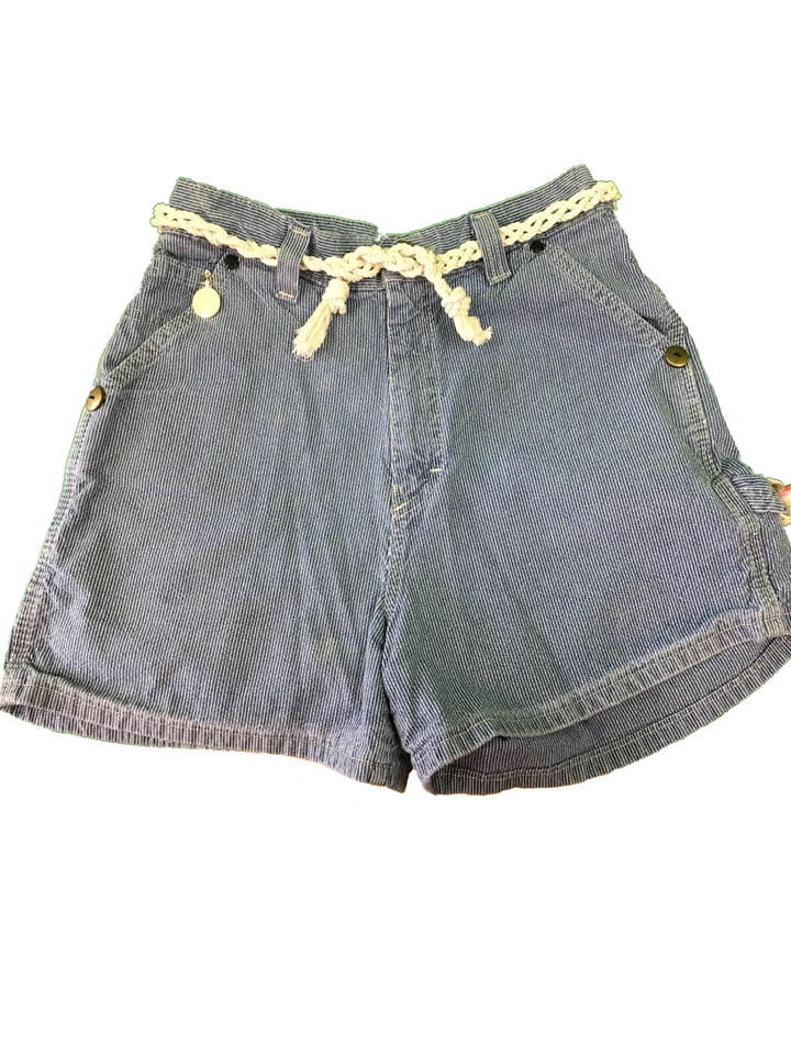 Railroad-style Shorts with Rope Belt and Vintage Floral Accents