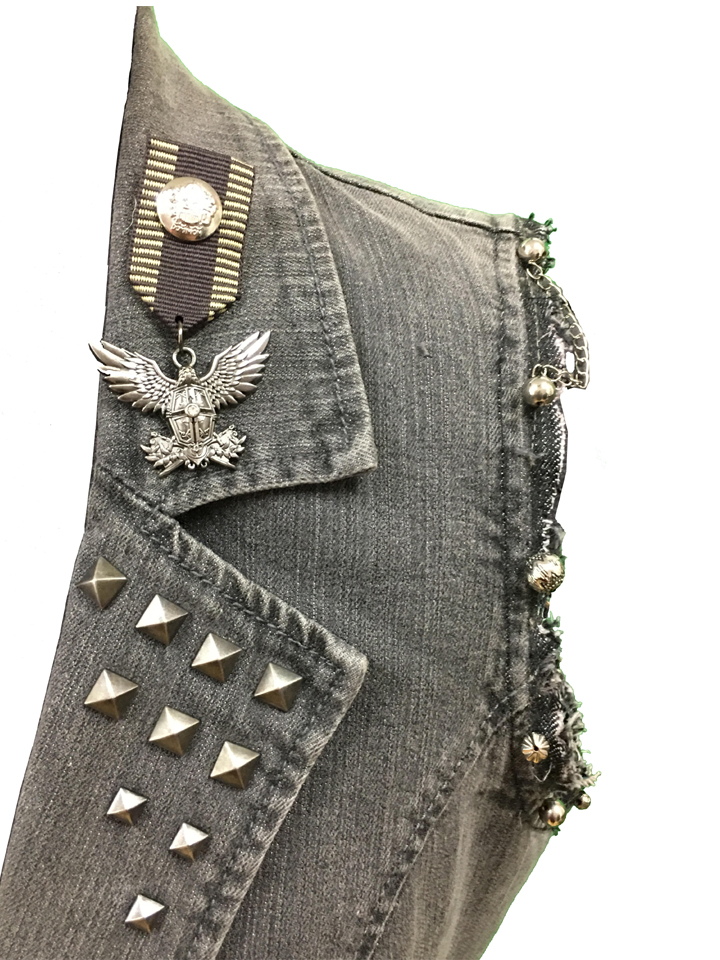 Faded Black Denim Sleeveless Jacket with Studs
