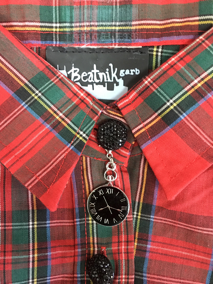 Red & Blue Plaid Shirt with Ornate Black Buttons