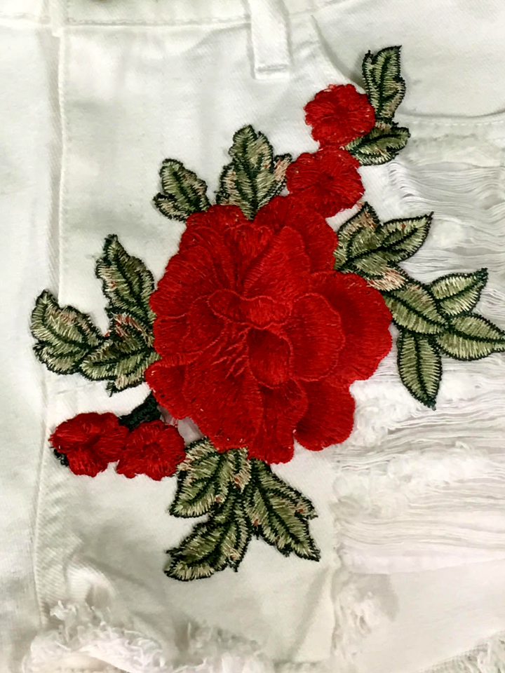 White Shorts with Rose Applique